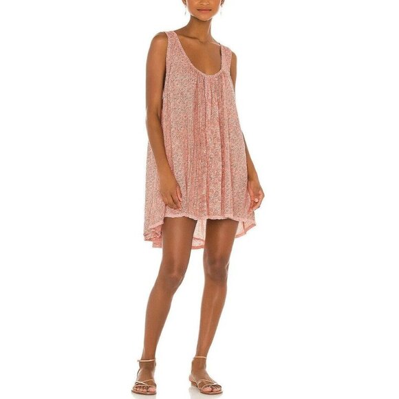 Free People Mess Around Printed Oversized tunic top women Orange S - Picture 1 of 3